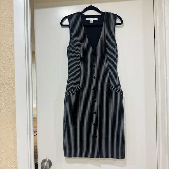 Diane Von Furstenberg Gilet Striped Vest Dress Black White Size 4 Retails $495 - Picture 1 of 12